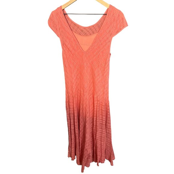 Free People Coral Pink Plaid Maxi Dress Cap Sleeves Flowy Fit Womens S - Picture 5 of 6